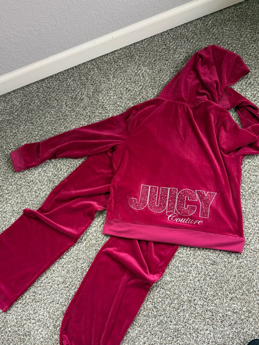 Juicy Couture Girls' Velour Hoodie & Joggers - Berry Red